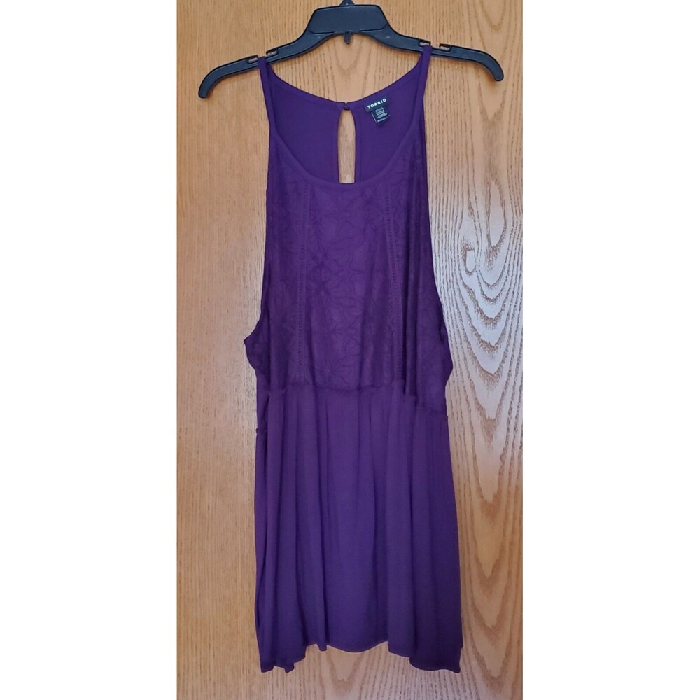 Torrid Babydoll Floral Lace Empire Waist Tunic Tank Top Purple Size 4